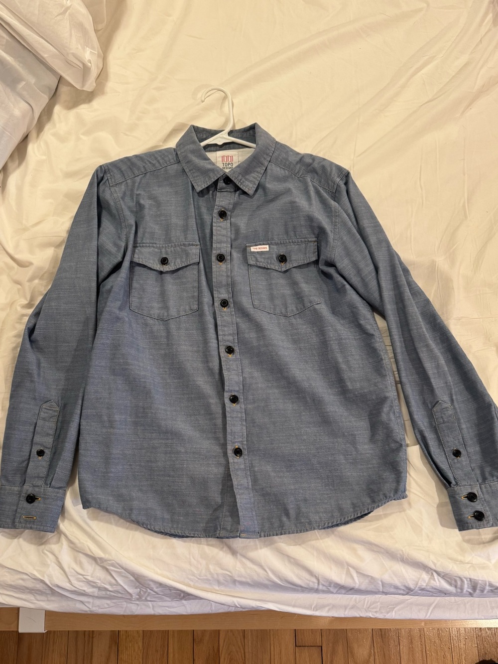 Topo Designs Chambray Long-Sleeve Button-Down in Light Blue